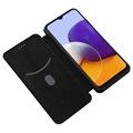 Samsung Galaxy A22 5G, Galaxy F42 5G Flip Case - Koolstofvezel - Zwart