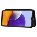 Samsung Galaxy A22 5G, Galaxy F42 5G Flip Case - Koolstofvezel - Zwart