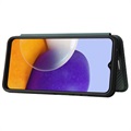 Samsung Galaxy A22 5G, Galaxy F42 5G Flip Case - Koolstofvezel - Groen