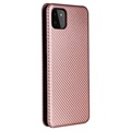 Samsung Galaxy A22 5G, Galaxy F42 5G Flip Case - Koolstofvezel - Rose Goud