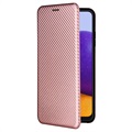 Samsung Galaxy A22 5G, Galaxy F42 5G Flip Case - Koolstofvezel - Rose Goud
