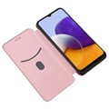 Samsung Galaxy A22 5G, Galaxy F42 5G Flip Case - Koolstofvezel - Rose Goud