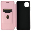 Samsung Galaxy A22 5G, Galaxy F42 5G Flip Case - Koolstofvezel - Rose Goud