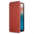 Nokia C21 Plus Flip Case - Koolstofvezel - Bruin