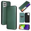 Samsung Galaxy A22 4G Flip Case - Koolstofvezel - Groen