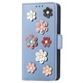 Flower Decor Series iPhone 14 Pro Portemonnee Hoesje - Blauw