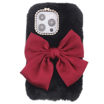 Fluffy Plush iPhone 13 Pro Hybrid Case - Zwart
