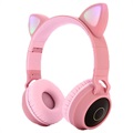 Opvouwbare Bluetooth Cat Ear-hoofdtelefoon voor kinderen - roze
