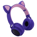 Opvouwbare Bluetooth Cat Ear-hoofdtelefoon voor kinderen - Paars