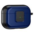 Apple AirPods Pro 2 magnetisch opladen oortelefoon TPU behuizing gesp oorknop cover met karabijnhaak - zwart / blauw