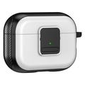 Apple AirPods Pro 2 magnetisch opladen oortelefoon TPU behuizing gesp oorknop cover met karabijnhaak - zwart / wit