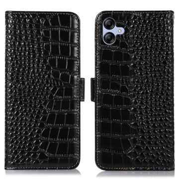 Crocodile Series Samsung Galaxy A04e Wallet Leren Hoesje met RFID - Zwart