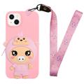 Cartoon Design iPhone 14 Plus TPU Hoesje met Ritssluiting - Varken