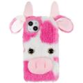 Fluffy Plush iPhone 14 Plus Hybrid Case - Roze Koe