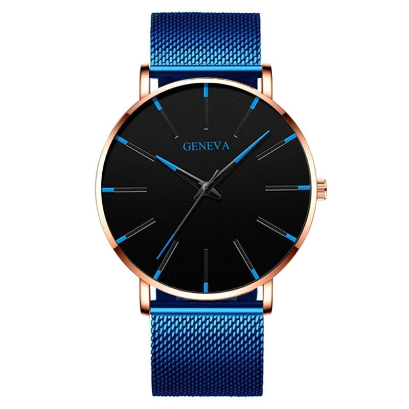 Geneva Ultra Dunne Horloge voor Heren - Blauw / Goud