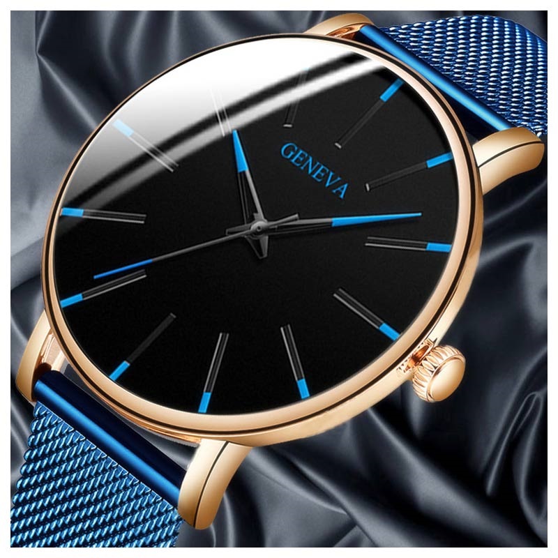 Geneva Ultra Dunne Horloge voor Heren - Blauw / Goud