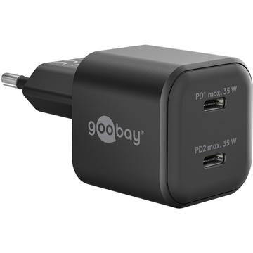 Goobay Nano GaN Dual USB-C PD Snellader 35W - Zwart