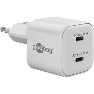 Goobay Nano GaN Dual USB-C PD Snellader 35W