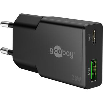 Goobay Slim USB-C PD GaN Dubbele snellader 30W - Zwart
