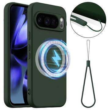 Google Pixel 10 Pro Liquid Siliconen Hoesje - MagSafe Compatibel - Donkergroen