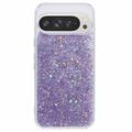 Google Pixel 9 Pro XL Glitter Flakes TPU Hoesje - Paars