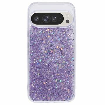 Google Pixel 9 Pro XL Glitter Flakes TPU Hoesje - Paars