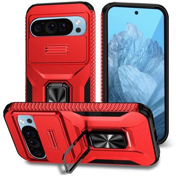 Google Pixel 9/9 Pro Hybride Hoesje met Roterende Ring en Cameraschild - Rood