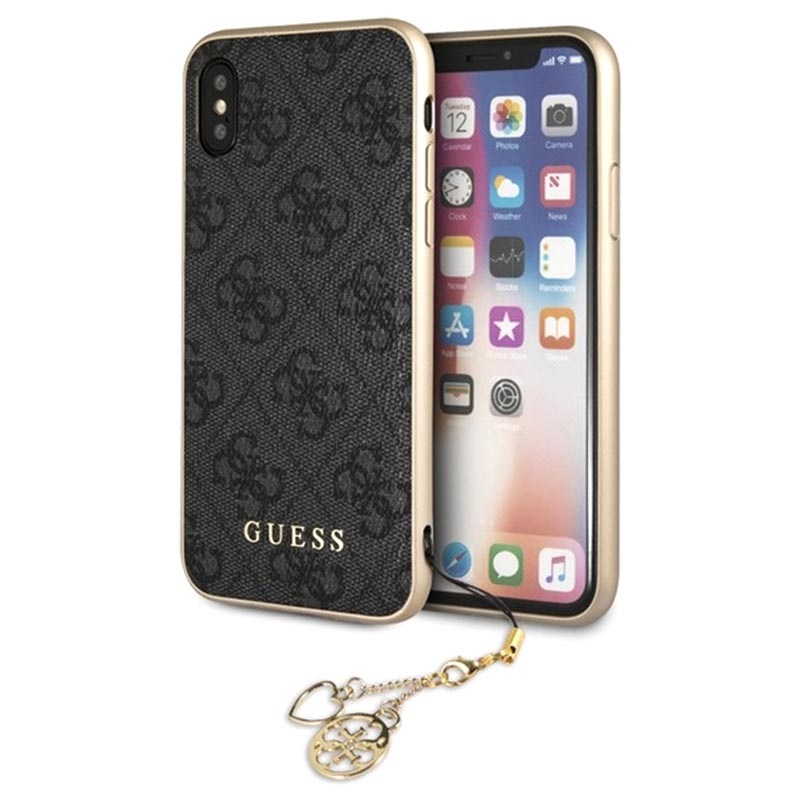 Ongemak Microbe kolonie Guess 4G Charms Collection iPhone X/XS Hybrid Case - Grijs