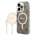 Guess 4G Edition Bundle Pack iPhone 14 Pro Hoesje & Draadloze Oplader - Bruin