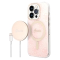 Guess 4G Edition Bundle Pack iPhone 14 Pro Hoesje & Draadloze Oplader - Roze