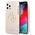 Guess Glitter 4G Groot Logo iPhone 12/12 Pro Hybride Hoesje - Goud