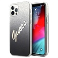 Guess Glitter Gradient Script iPhone 12/12 Pro Case - Zwart
