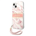 Guess Marble Collection iPhone 13 Mini Hoesje met Draagriem - Roze