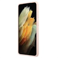 Guess Metalen Logo Samsung Galaxy S21+ 5G Siliconen Hoesje - Roze