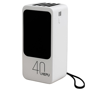 Hepu XL HP210 40000mAh Power Bank met USB-C/Lightning/USB-A/MicroUSB-kabels - Wit