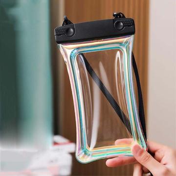 Holografische, drijvende, waterdichte hoes voor smartphone met koord - zwart