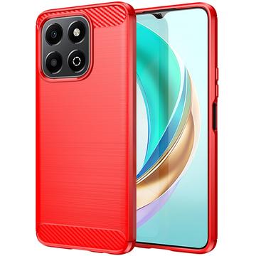 Honor X6b Geborsteld TPU Hoesje - Koolstofvezel - Rood