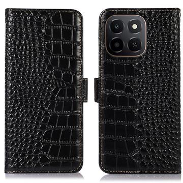 Honor X6c Crocodile Series Wallet Leren Hoesje met RFID - Zwart