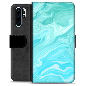 Huawei P30 Pro Premium Wallet Case - Blauw Marmer