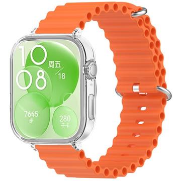 Huawei Watch Fit 3 Sport Siliconen Bandje met Hoesje - Oranje