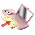 Hybride iPhone 12/12 Pro-hoesje met verborgen spiegel en kaartsleuf - roze