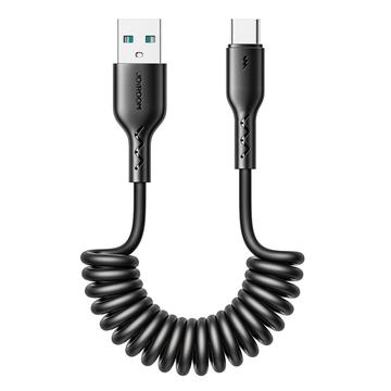 Joyroom 3A Easy-Travel spiraalvormige snellaad USB-A naar USB-C kabel - 1.5m - Zwart