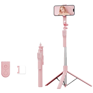 K50 Bluetooth Selfie Stick Statief met TikTok Afstandsbediening, 6-Modus Vullicht - Roze