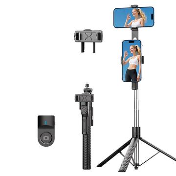 K50 Dubbele Telefoonclip Bluetooth Selfie Stick Statief met Afstandsbediening - Zwart
