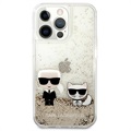 Karl Lagerfeld Liquid Glitter Karl & Choupette iPhone 13 Pro Case - Goud