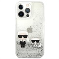 Karl Lagerfeld Liquid Glitter Karl & Choupette iPhone 13 Pro Case - Zilver