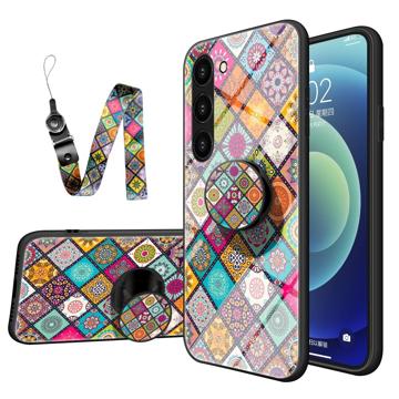 Geruit Patroon Samsung Galaxy S23 5G Hybride Hoesje - Kleurrijke Mandala