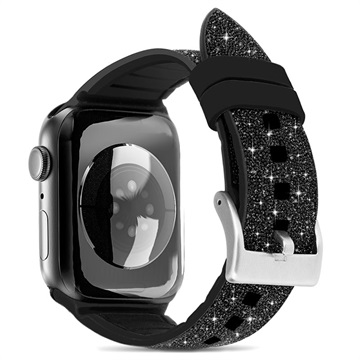 Kingxbar Crystal Fabric Apple Watch 7/SE/6/5/4/3/2/1 Band - 45mm/44mm/42mm - Zwart