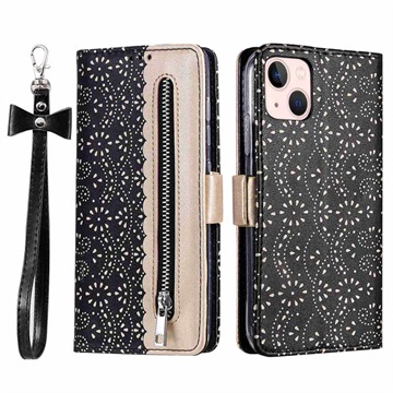 Lace Pattern iPhone 14 Wallet Case - Zwart