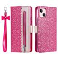 Lace Pattern iPhone 14 Max Wallet Case - Fel roze